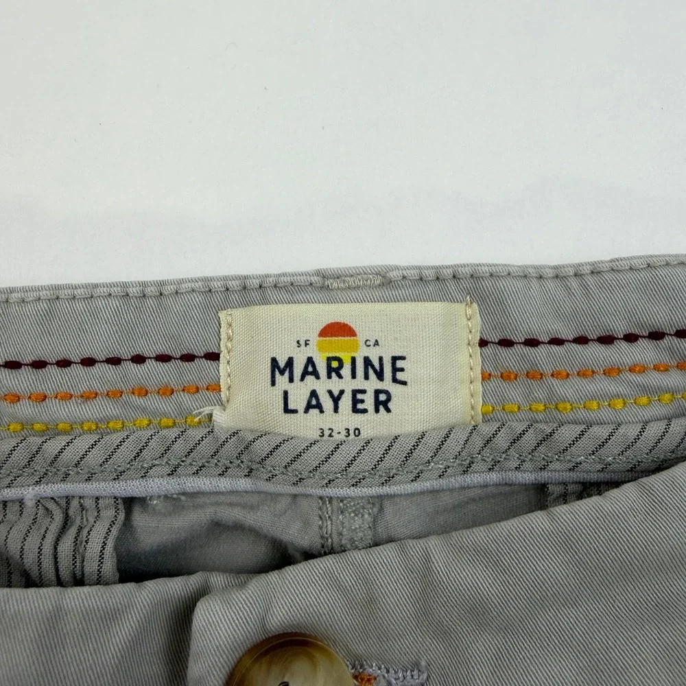 Marine Layer Saturday Slim Chino Pants Mens 32x30 Grey Organic Cotton Stretch